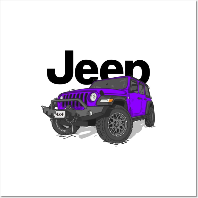 Purple Jeep Wrangler Rubicon Wall Art by 4x4 Sketch